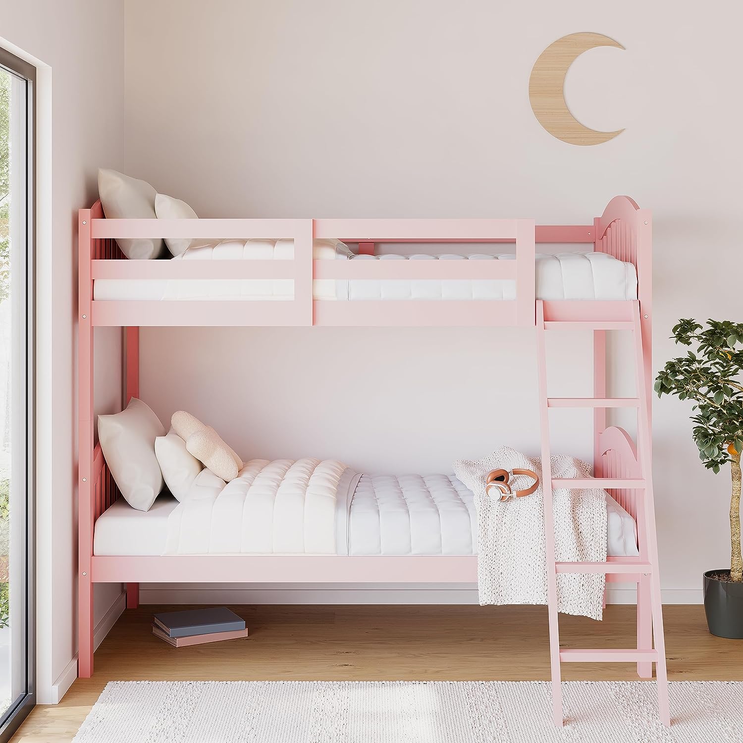 [Open Box] Stork Craft’s Solid Hardwood Pink Twin Bunk Bed; Kid