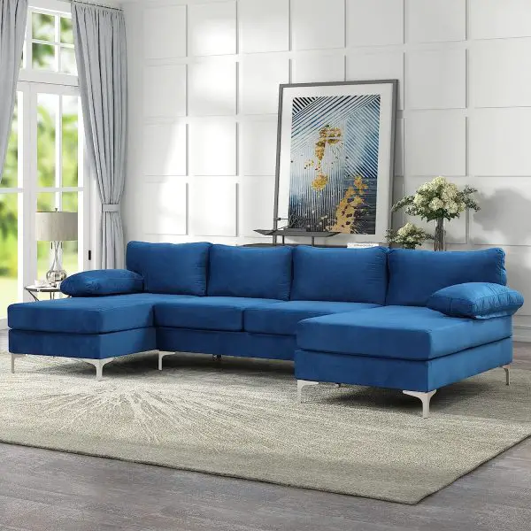 [Open Box] Casa Andrea Milano Deluxe Grand Velvet U-Shape Sectional Couch with Double-sized Extra Spacious Chaise Lounge Sofa