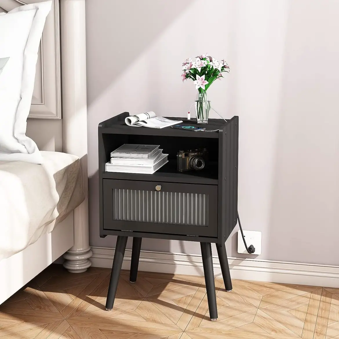 15 Black Nightstands That Double as Charging Stations