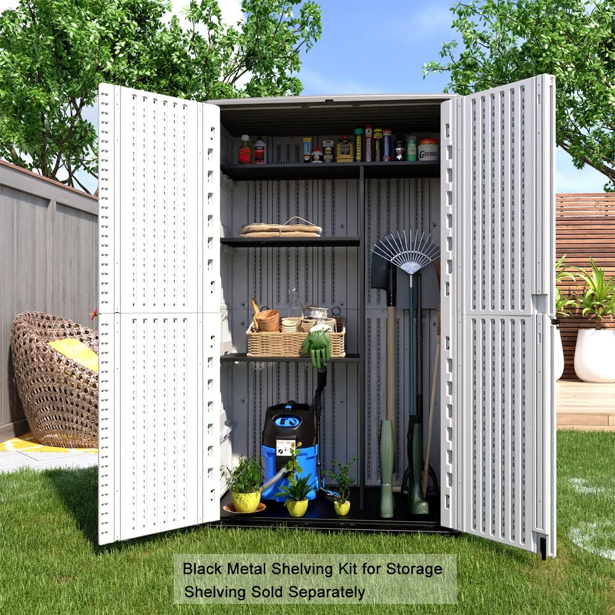 [Open Box] KINYING Waterproof Outdoor Vertical Resin Shed: Dual-Layered ...