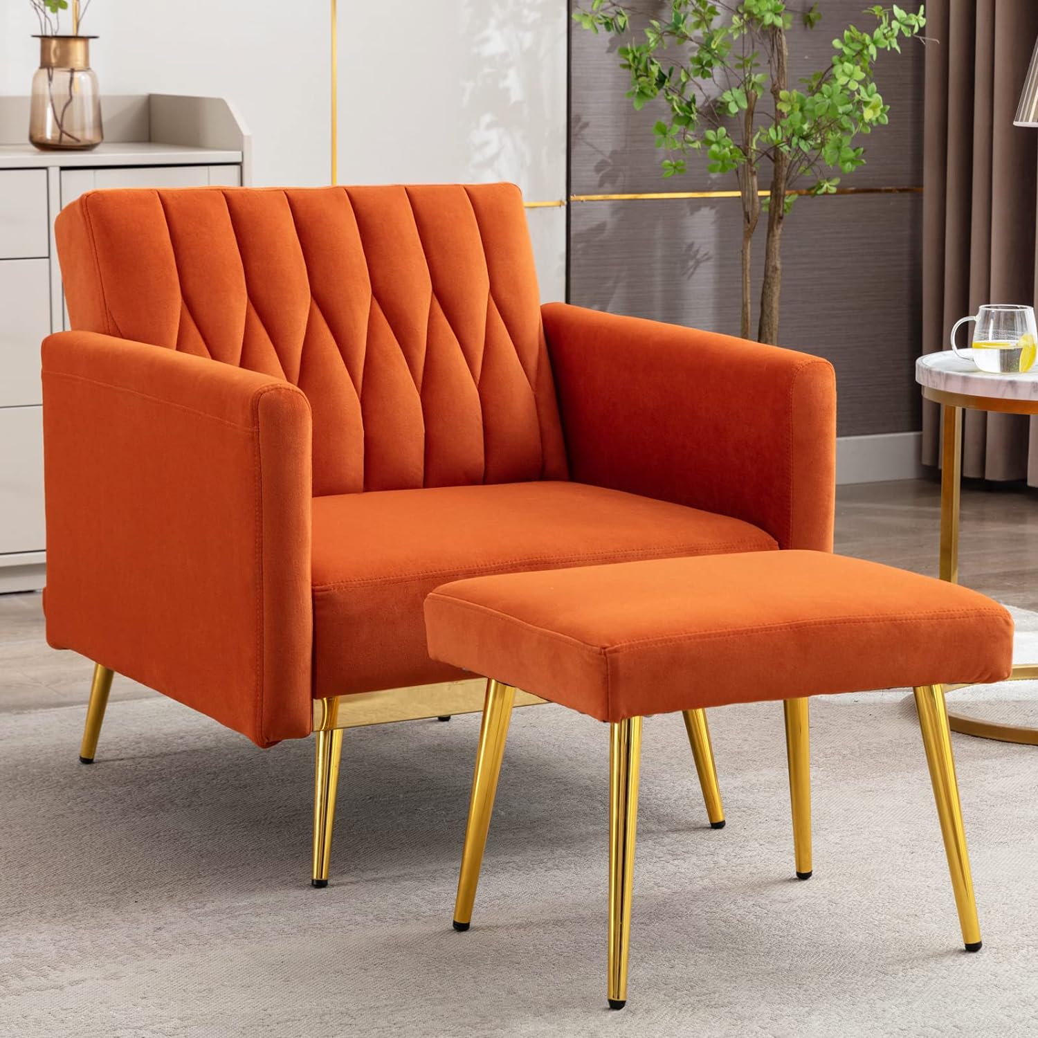 [Open Box] Paddie’s Contemporary Tufted Velvet Lounge Chair and Ottoman ...